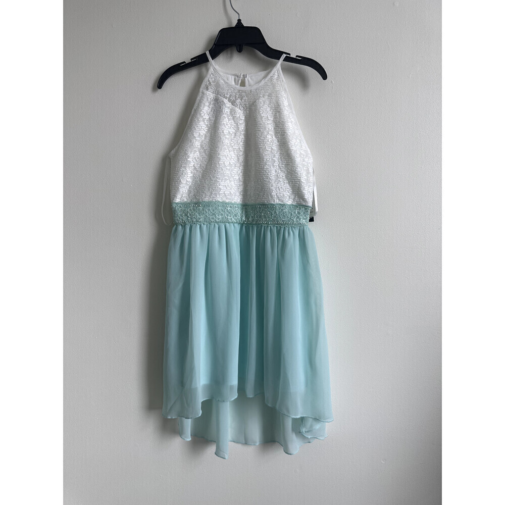 Ally B Girl's Sleeveless Lace Dress In White/Mint Green Size 12